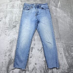 Levi's Premium Wedgie Fit Jeans Sz 27 Light Wash Distressed Hem Button Fly Retro